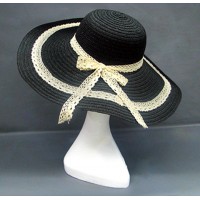 Wide Brim Hat -Straw Hat- Paper Straw Hat w/ Lace Band - Black - HT-ST1151BK